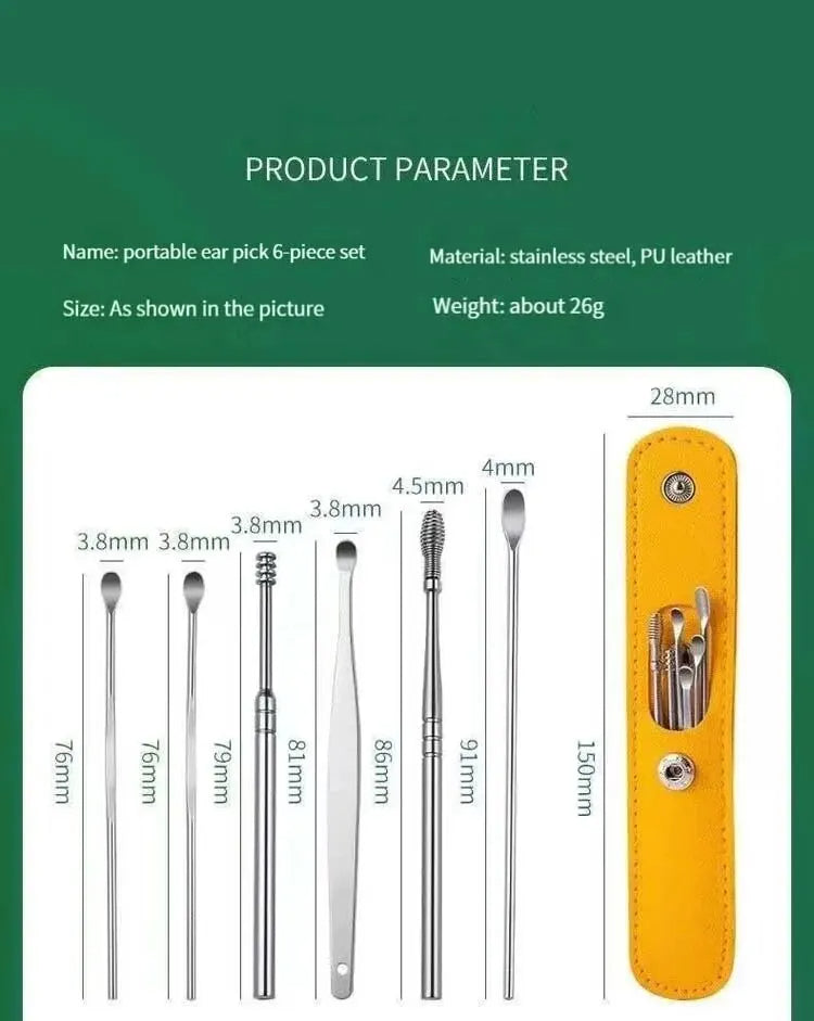 6-in-1 Earwax Removal Kit – Safe & Reusable Stainless Steel Ear Cleaner Tools