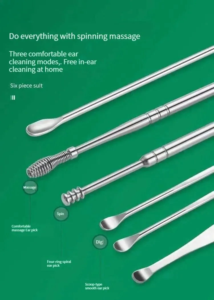 6-in-1 Earwax Removal Kit – Safe & Reusable Stainless Steel Ear Cleaner Tools