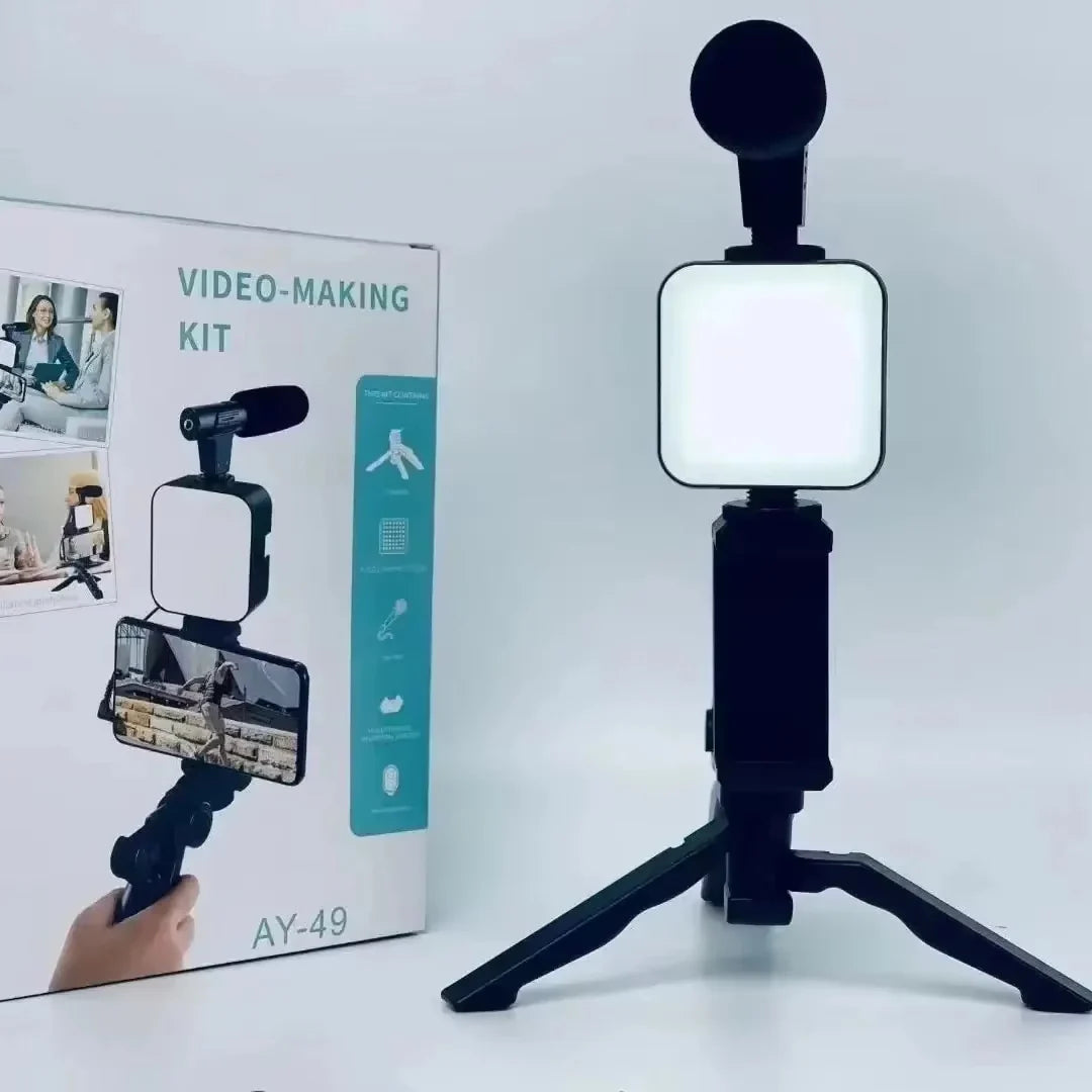 All-in-One Vlogging Stand – Ring Light, Phone Mount & Bluetooth Remote