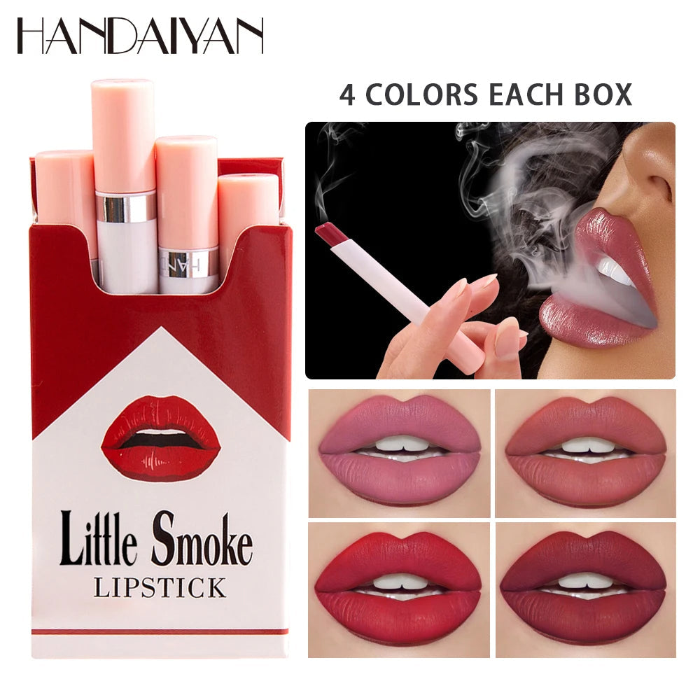 4-Piece Matte Lipstick Tube Set – Creative Cigarette Design, Waterproof & Long Wear