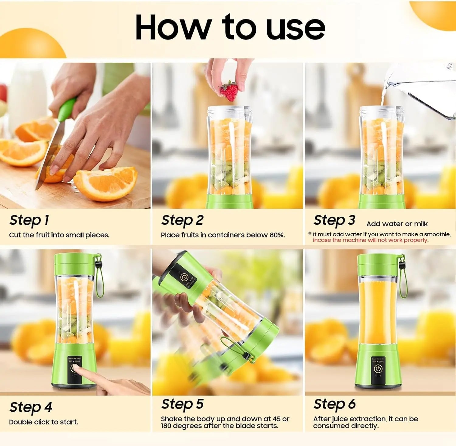 Mini USB Rechargeable Blender – Portable 6-Blade Juicer & Mixer for Smoothies & Shakes