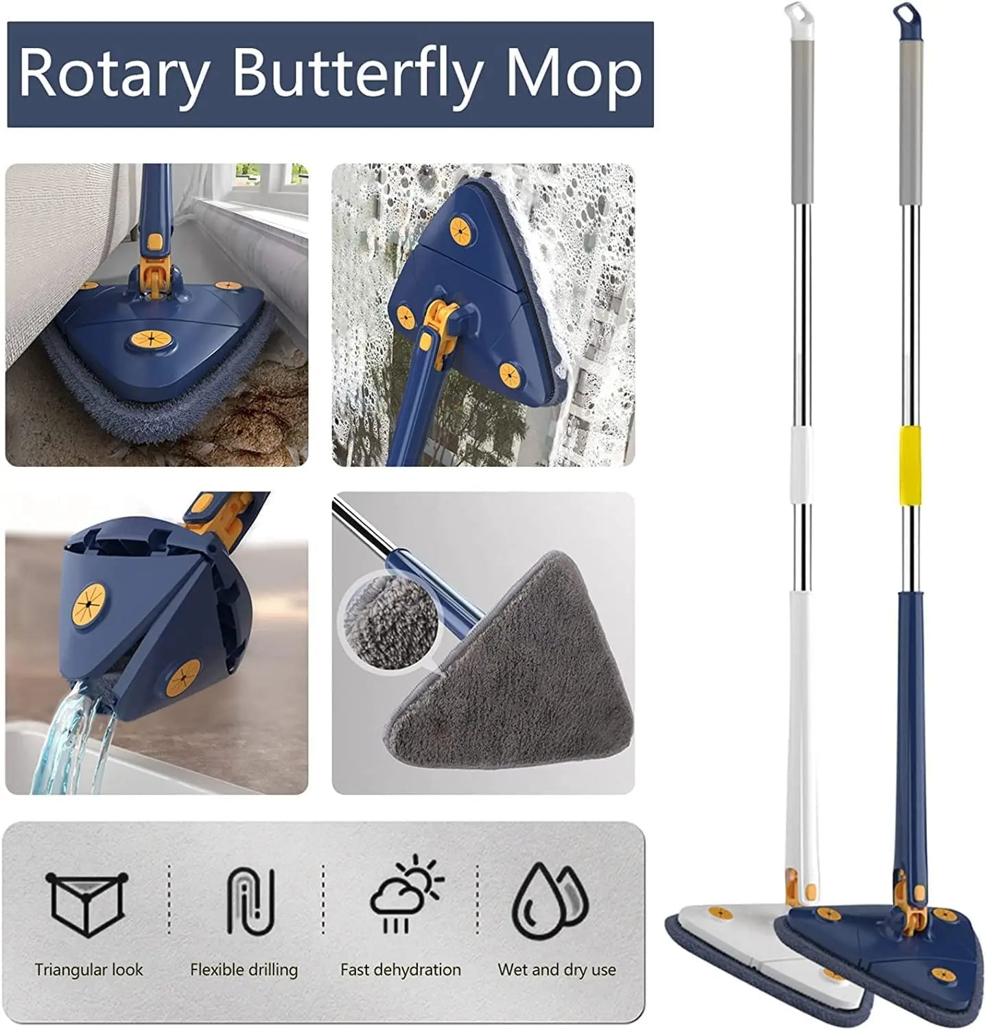 Triangle 360° Rotatable Adjustable Squeeze Mop