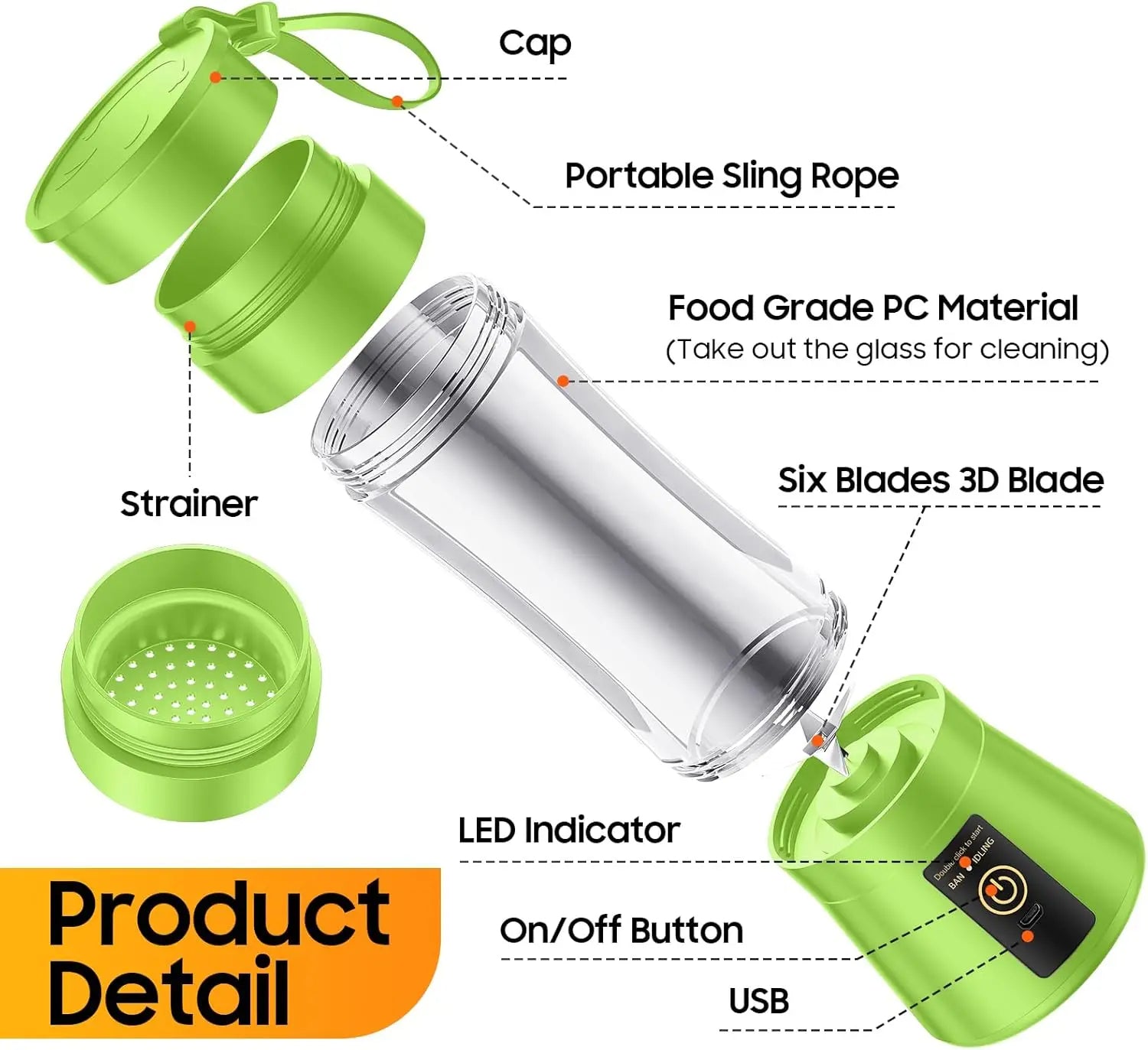 Mini USB Rechargeable Blender – Portable 6-Blade Juicer & Mixer for Smoothies & Shakes